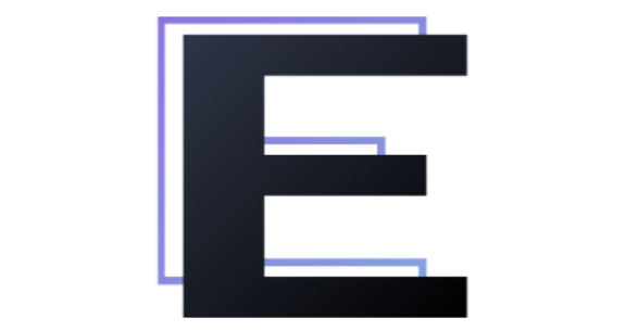 A letter E with a purple outline.